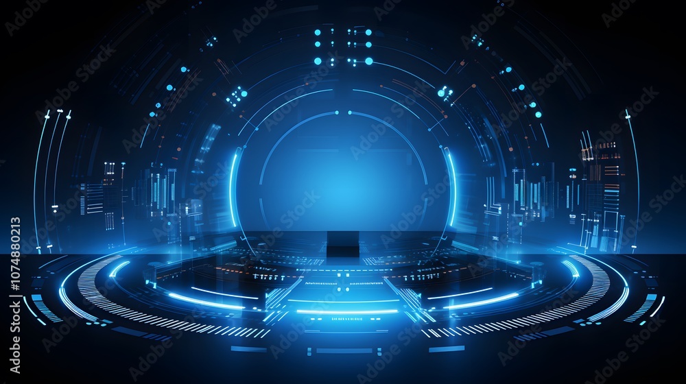 Poster blue abstract technology background circles digital hi-tech technology design background. concept in