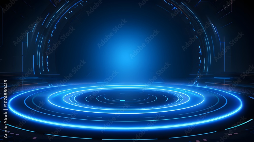 Poster blue abstract technology background circles digital hi-tech technology design background. concept in