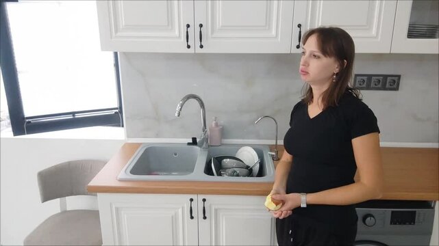Stressed woman of home routine . High quality FullHD footage
