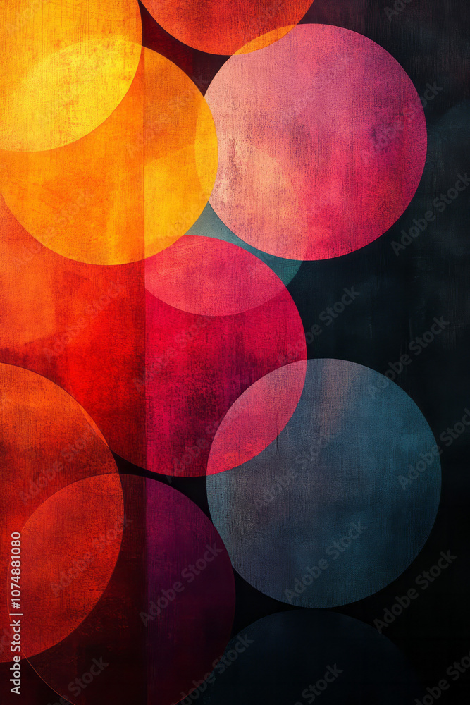 Poster reflective, overlapping circles in a gradient style, forming a soft geometric pattern on a plain bac