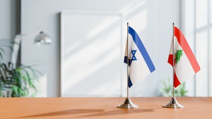 FLAGS OF ISRAEL AND LEBANON ON TABLE