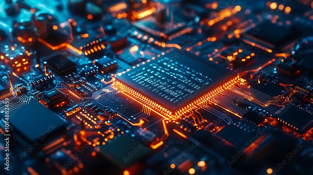 Poster Glowing CPU on a circuit board.