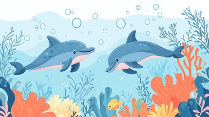 Naklejka premium Two playful dolphins swimming in the ocean.