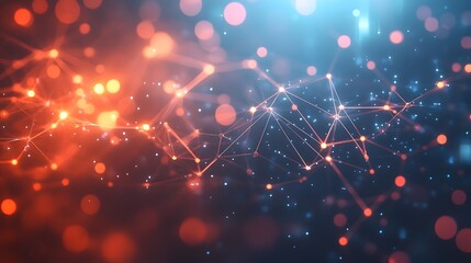 Digital visualization of network connections with illuminated human figures connected by light lines against soft blue background with bokeh effect.