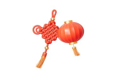 cartoon style chinese knot and lantern, 3d rendering