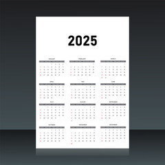 2025 year French calendar in French language. Classical, minimalistic, simple design. White background.