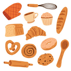 Hand drawn bakery and cake illustration set