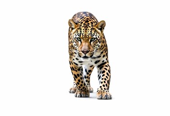 Obraz premium a leopard is standing on a white background.