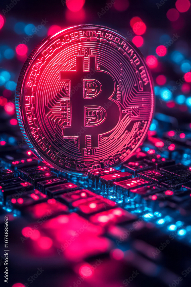 Aufkleber geometric shapes with cryptocurrency symbols on a clean, gradient background, creating a futuristic 