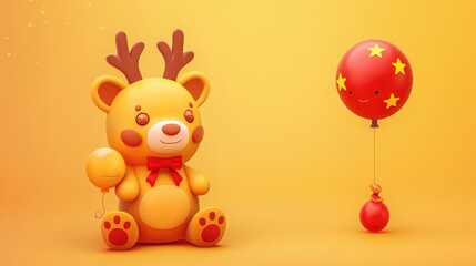 Simple and Honest Little Bear, Warm Yellow Background, Adorable Expression