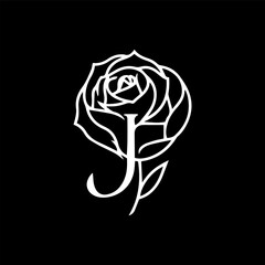SImple Black ANd WHite Logo Flower J line art vector