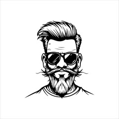 Simple Black And White Vector Gentle Man on black glasses