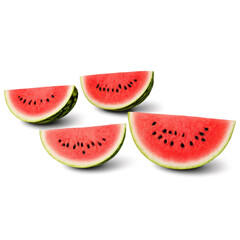 Slices of juicy watermelon arranged on a white background ready for summer enjoyment