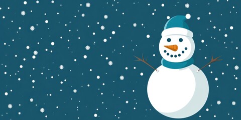 Fototapeta premium A cheerful snowman in a snowy backdrop, evoking a festive winter atmosphere.