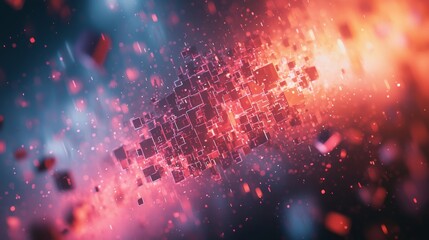 Obraz premium Abstract Digital Explosion with Glowing Squares