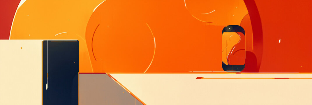 A simple yet striking abstract composition featuring smooth curves and bold orange tones, set against a soft background, ideal for modern design aesthetics.