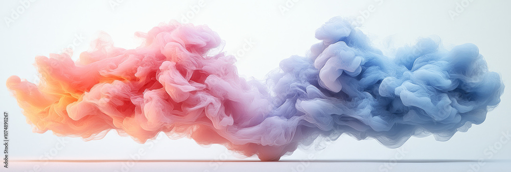 Poster dreamlike scene of two cloud formations combining to create infinity, with delicate pastel tones of 