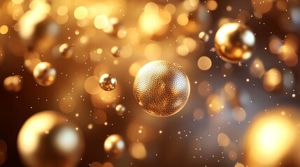 Golden Spheres with Sparkling Bokeh