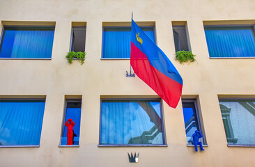 Liechenstein flag in the city centre of Vaduz