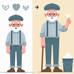 Cheerful Old Man Cartoon Character With love shape