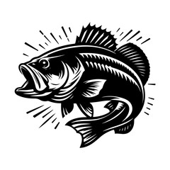 Vintage bass fish concept logo vector. Silhouettes of bass fishing vector design. Bass fish icon