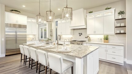 Modern Kitchen with White Cabinets and Granite Countertops
