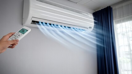 Cooling Down, Staying Comfortable Hand Adjusting Air Conditioner Temperature with Remote Control