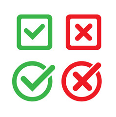 Check mark, Tick and X mark icon. Checkmark and x mark icon for apps and websites. Vector