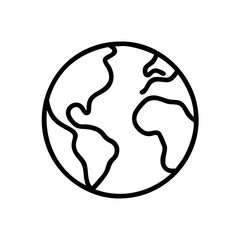 Simple outline of the Earth showing landmasses and oceans, representing global connectivity and environmental consciousness in a minimalist design