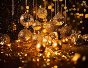 Background with gold Christmas baubles