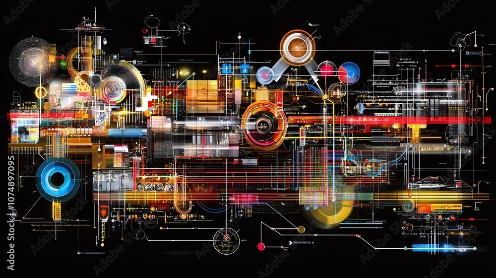 Aufkleber abstract digital network with colorful elements.