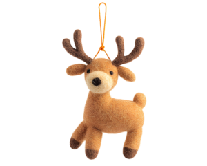 A cute felted reindeer ornament, perfect for adding a whimsical touch to holiday decor