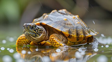 Obraz premium Amazon Snapping Turtle swimming in clear waters, its shell and limbs visible