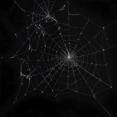 Spider web on a black background, highlighting intricate and delicate natural details, ideal for Halloween. Generative AI