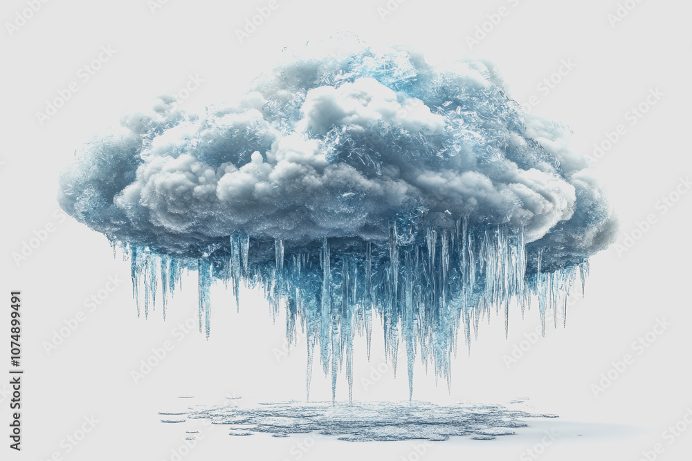Poster frosted cloud icon with icicles, a unique weather representation perfect for digital design and weat