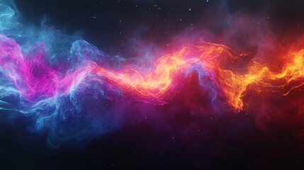 A vibrant, colorful sound wave flowing across a dark background, glowing with intensity