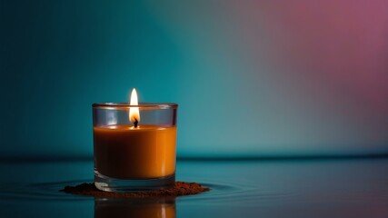 cinnamon tealight candle floating on water with gradient and bright background