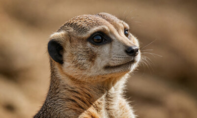 Fototapeta premium A meerkat stands alert, its dark eyes focused on something in the distance