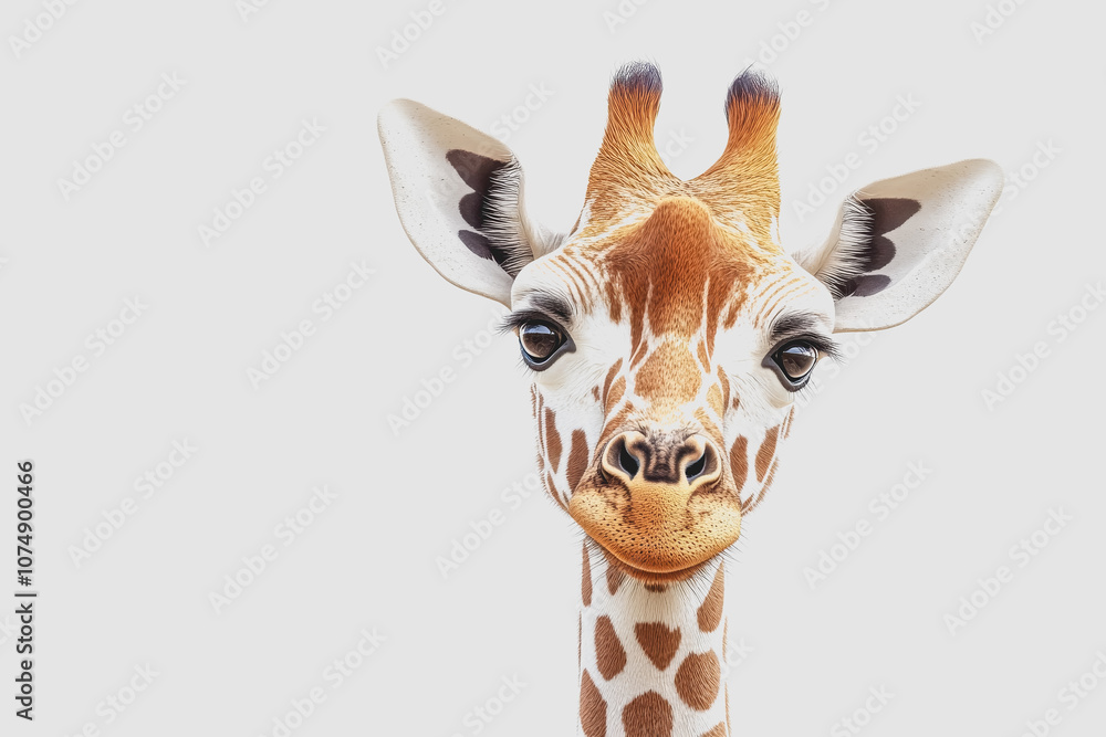 Poster stunning isolated portrait of a giraffe with detailed features and soft expressions on a white backg