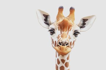 Obraz premium Stunning Isolated Portrait of a Giraffe with Detailed Features and Soft Expressions on a White Background Perfect for Creative Projects and Illustrations