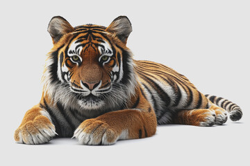 Obraz premium Stunning Tiger Portrait on White Background, Capturing the Majesty and Detail of This Iconic Animal in an Isolated for Art and Design Projects