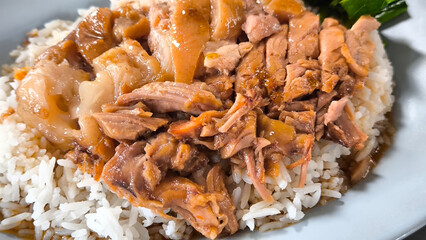 Slow-Braised Pork Leg on Rice. Thai food.