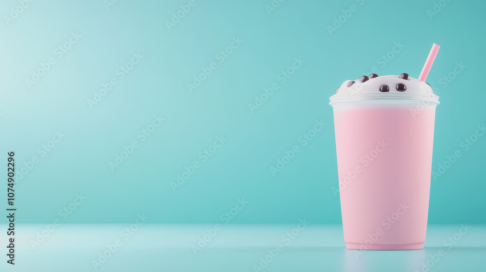 Poster refreshing bubble tea in a gradient background featuring a smooth surface and soft colors for an inv
