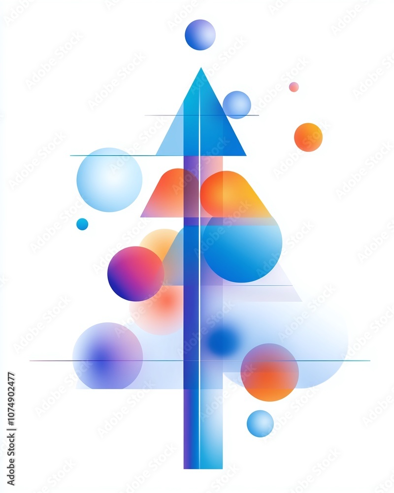 Poster abstract composition of a stylized tree with geometric shapes and vivid colors for modern art and de