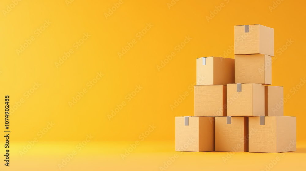Poster stacked cardboard boxes on a smooth gradient background ideal for packaging design and creative proj