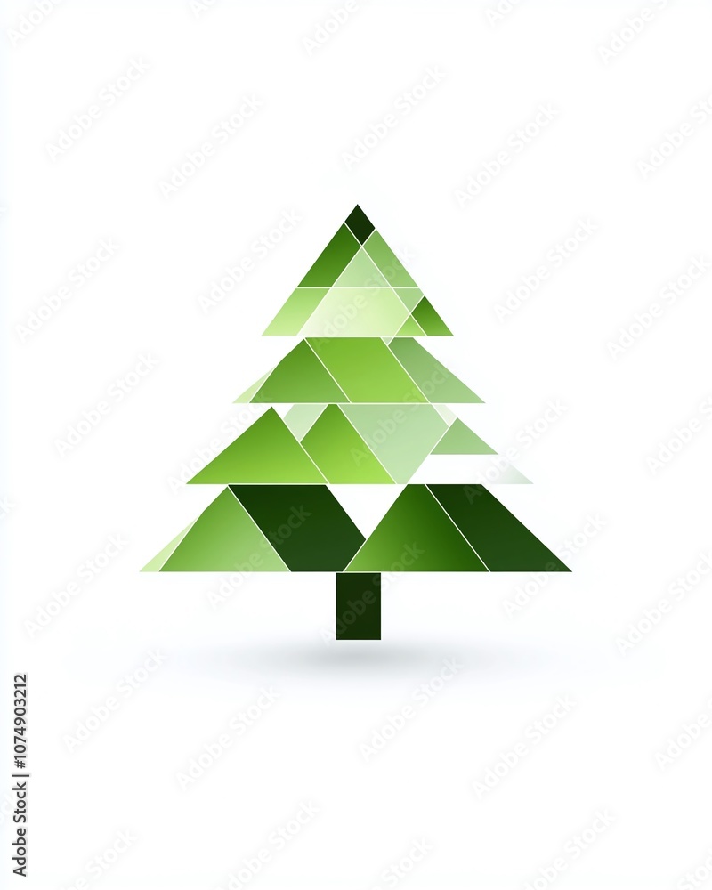 Poster abstract geometric tree illustration with triangular shapes in vibrant shades of green highlighting 