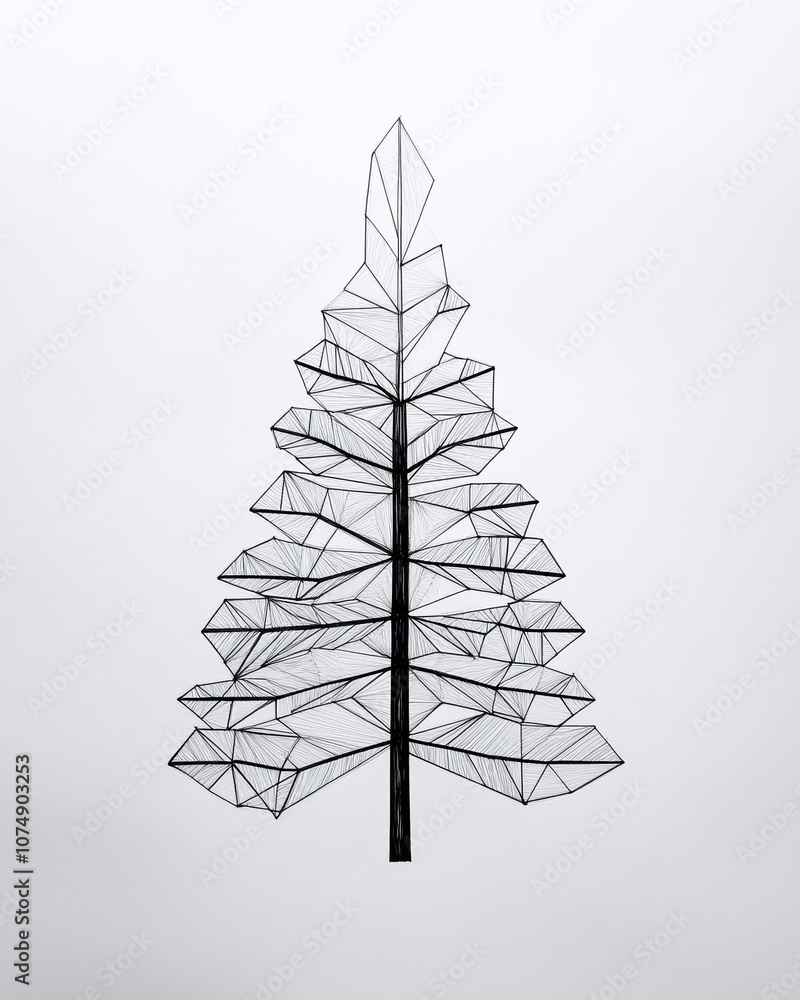 Poster abstract geometric tree illustration in minimalist style featuring intricate lines and shapes perfec