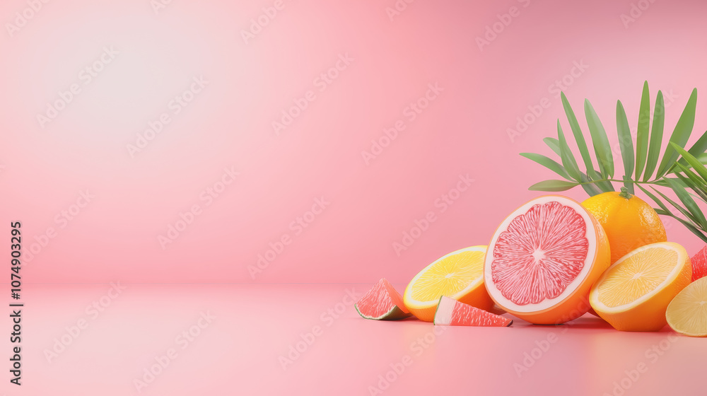 Poster vibrant citrus fruits arranged on a smooth gradient background for fresh and inviting visual appeal