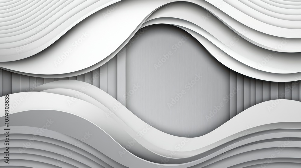 Poster abstract layered waves in a monochrome palette create a sense of fluidity and depth, ai