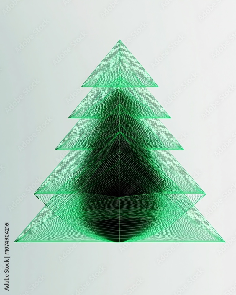 Poster abstract representation of a green tree made from intersecting lines, creating a modern minimalist d